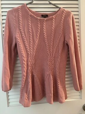Cupio Blush Pink Cable Knit Peplum Sweater